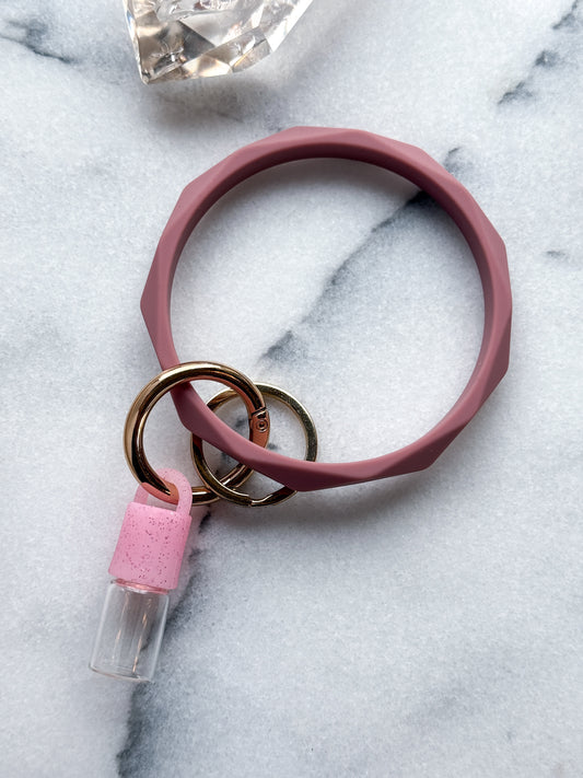 Essential Oil Keychain with Rollerball - Rose Glitter + Mauve