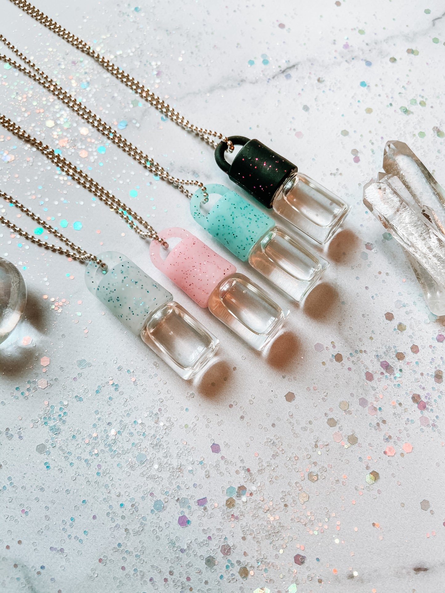 Glitter Essential Oil Rollerball Necklace Set
